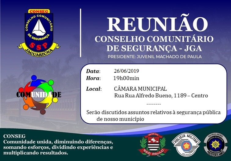 Reunião do CONSEG acontece nesta quarta-feira (26) na Câmara Municipal