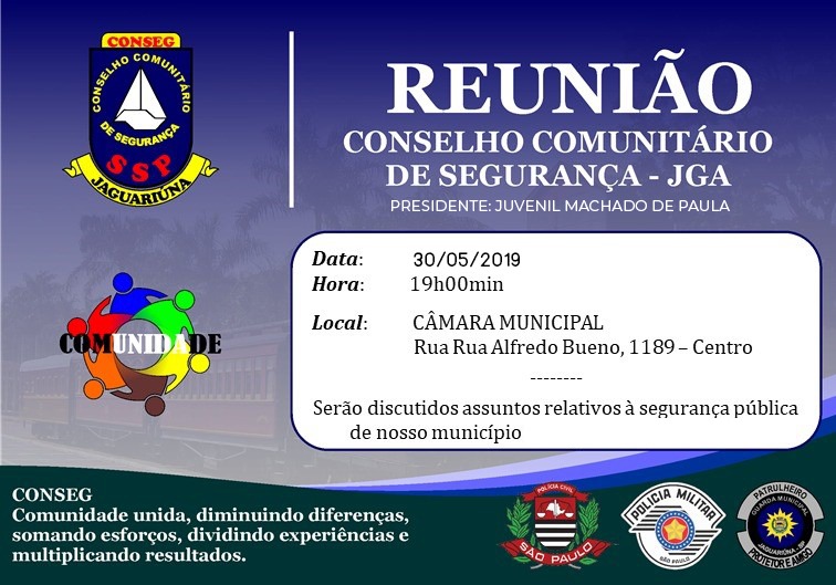 Reunião do CONSEG acontece nesta quinta-feira (30) na Câmara Municipal