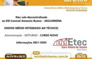 Inscrições para curso noturno de Administração da Etec Jaguariúna terminam em 26 de novembro