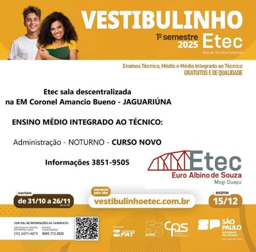 Inscrições para curso noturno de Administração da Etec Jaguariúna terminam em 26 de novembro